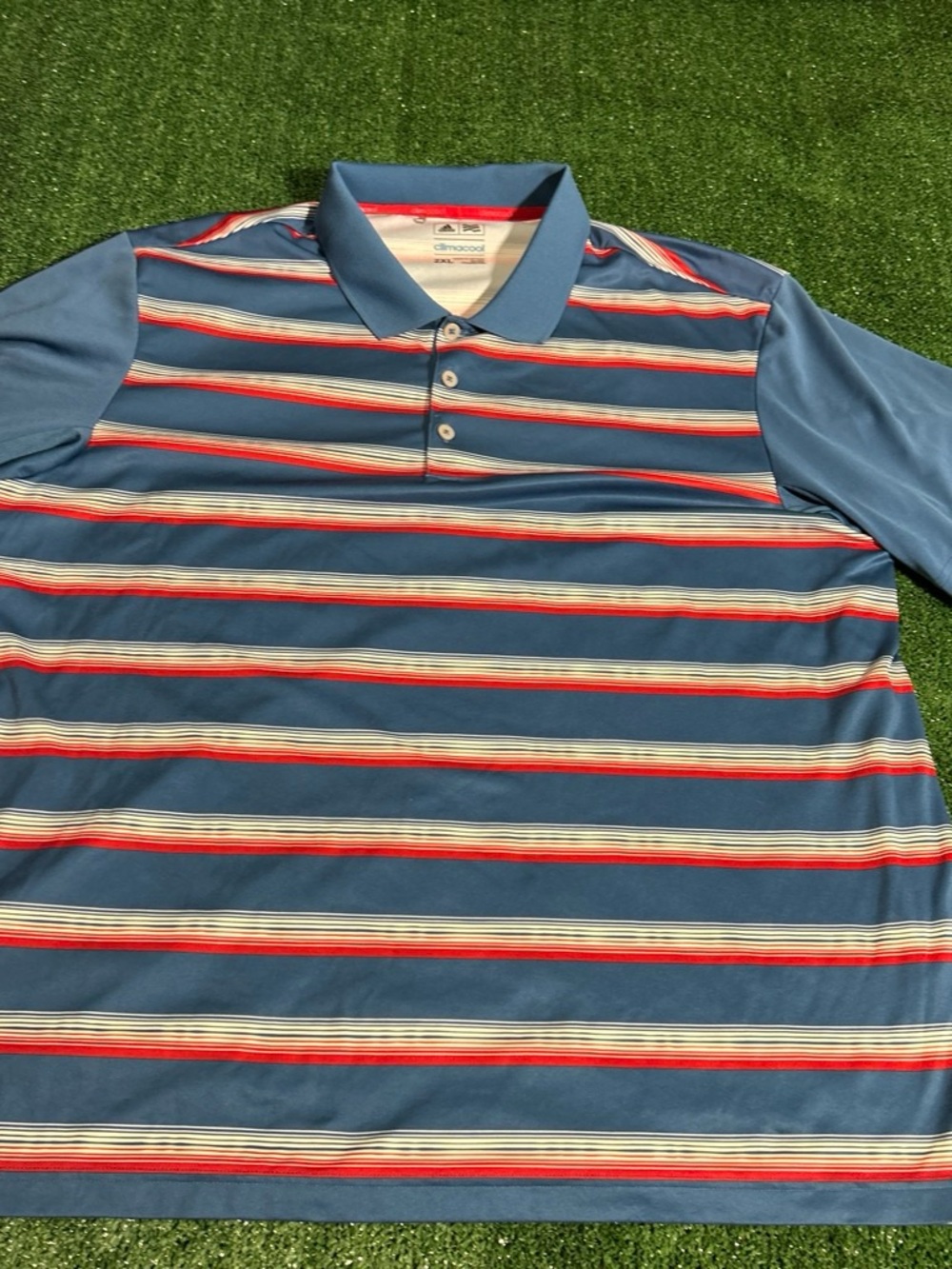 adidas Blue Polo with Red and White Stripes